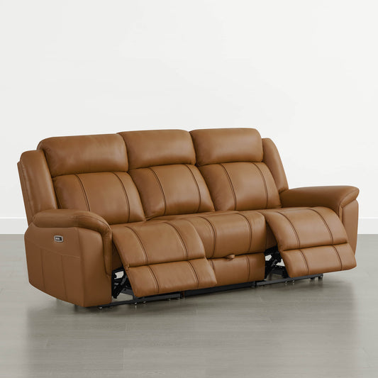 Power Reclining Sofa in Genuine Leather with Drop-Down Table