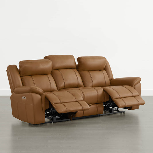 Power Reclining Sofa in Genuine Leather with Drop-Down Table