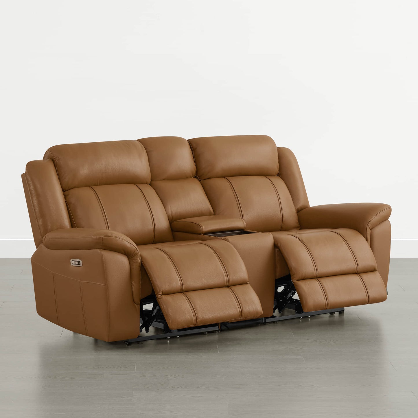 Power Reclining Sofa in Genuine Leather with Drop-Down Table