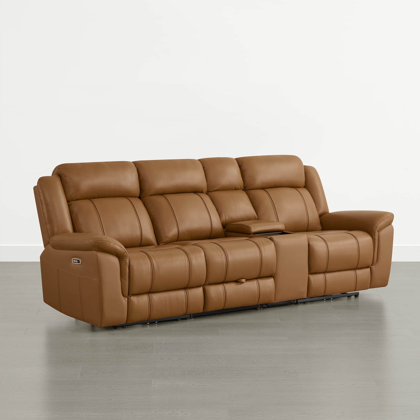 Power Reclining Sofa in Genuine Leather with Drop-Down Table