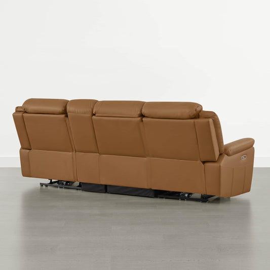 Power Reclining Sofa in Genuine Leather with Drop-Down Table