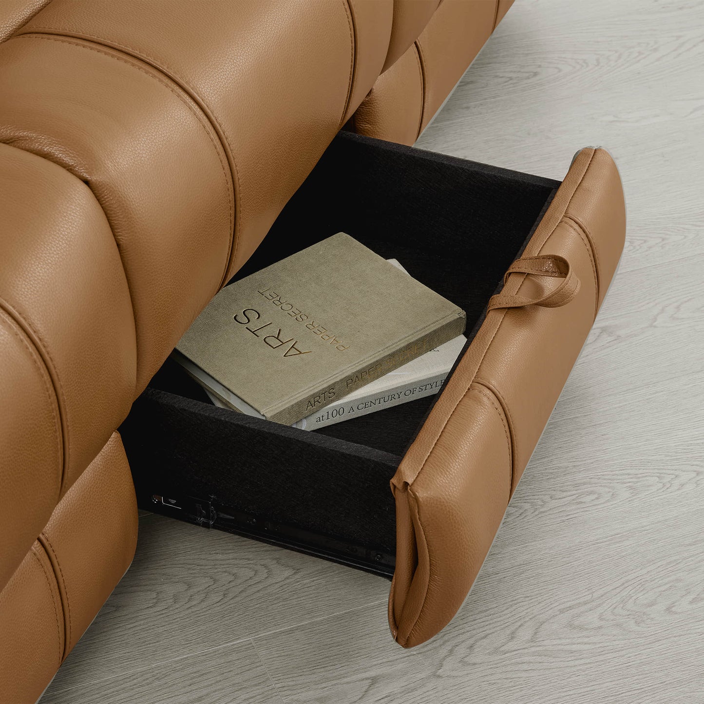 Power Reclining Sofa in Genuine Leather with Drop-Down Table