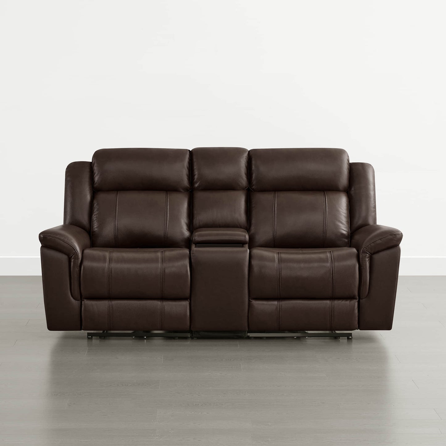 Power Reclining Sofa in Genuine Leather with Drop-Down Table
