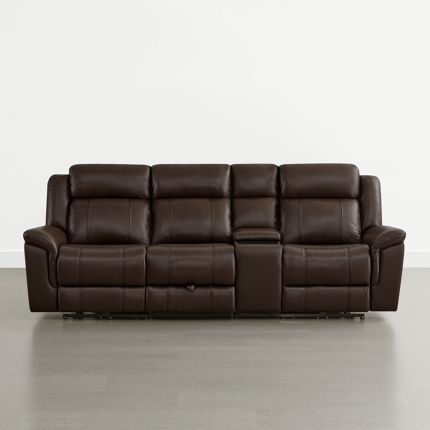 Power Reclining Sofa in Genuine Leather with Drop-Down Table