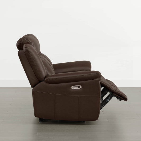 Power Reclining Sofa in Genuine Leather with Drop-Down Table