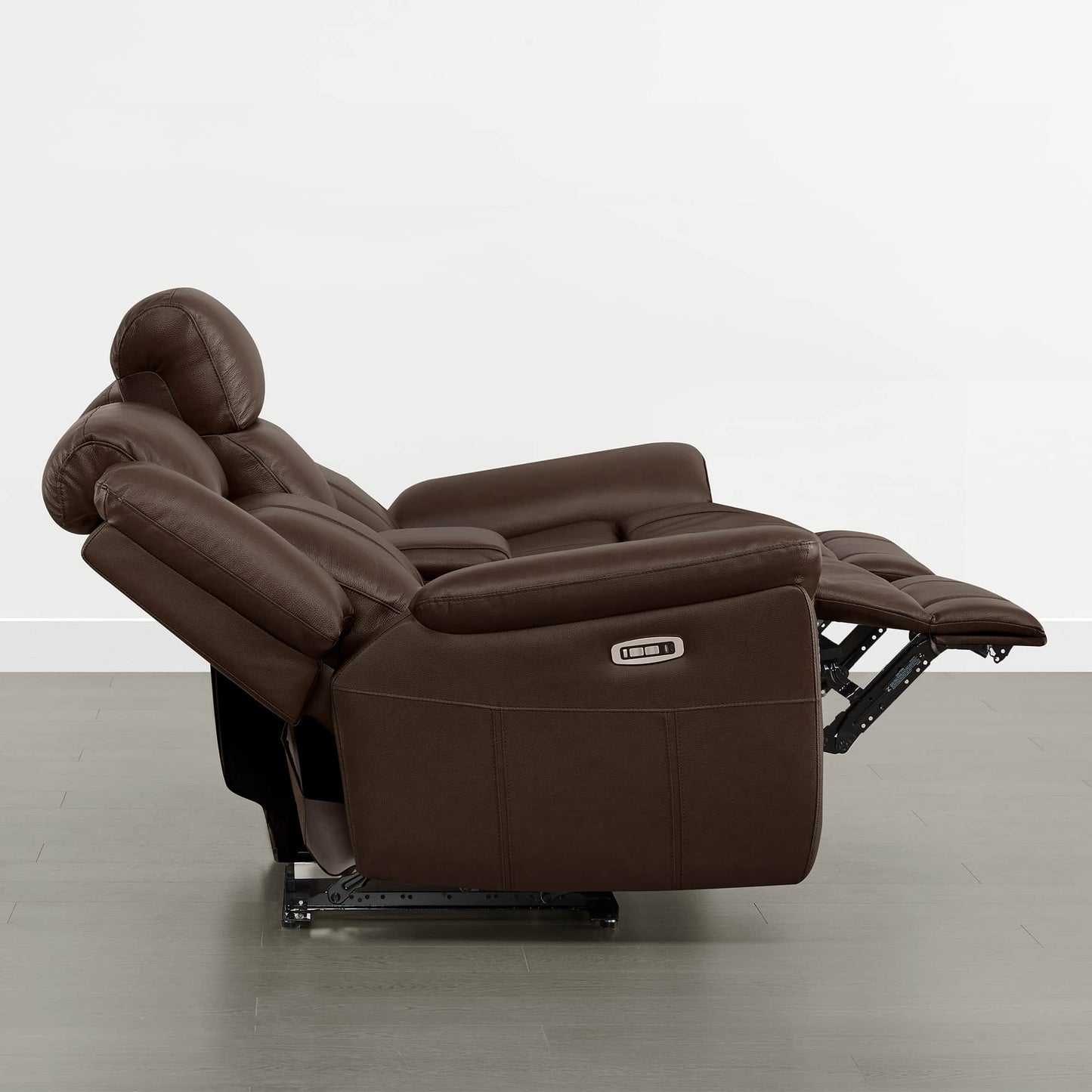 Power Reclining Sofa in Genuine Leather with Drop-Down Table