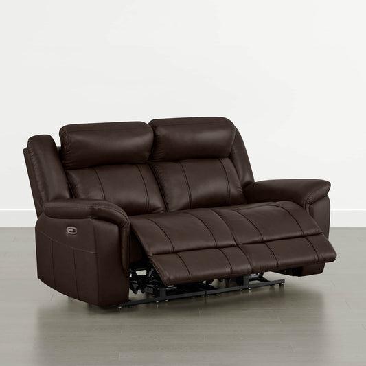 Power Reclining Sofa in Genuine Leather with Drop-Down Table