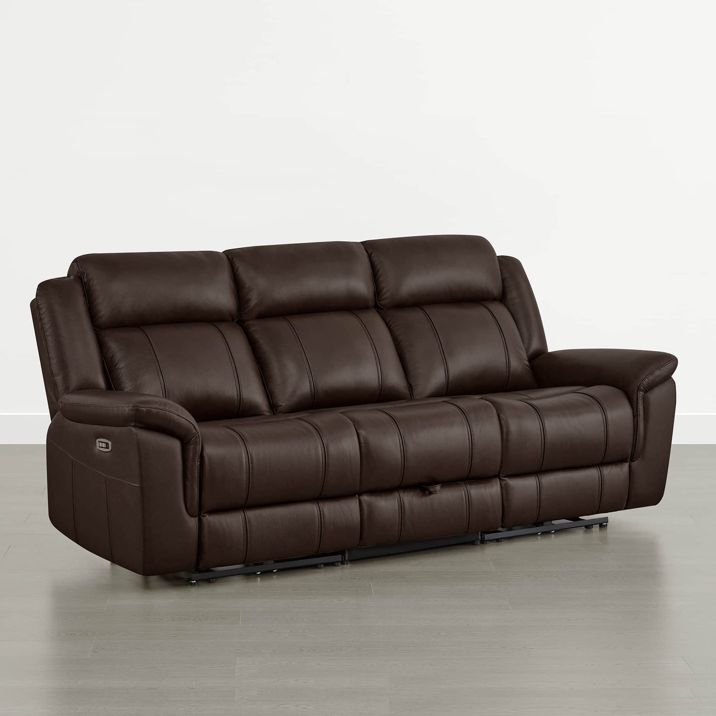 Power Reclining Sofa in Genuine Leather with Drop-Down Table