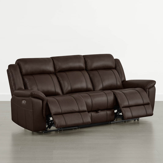 Power Reclining Sofa in Genuine Leather with Drop-Down Table