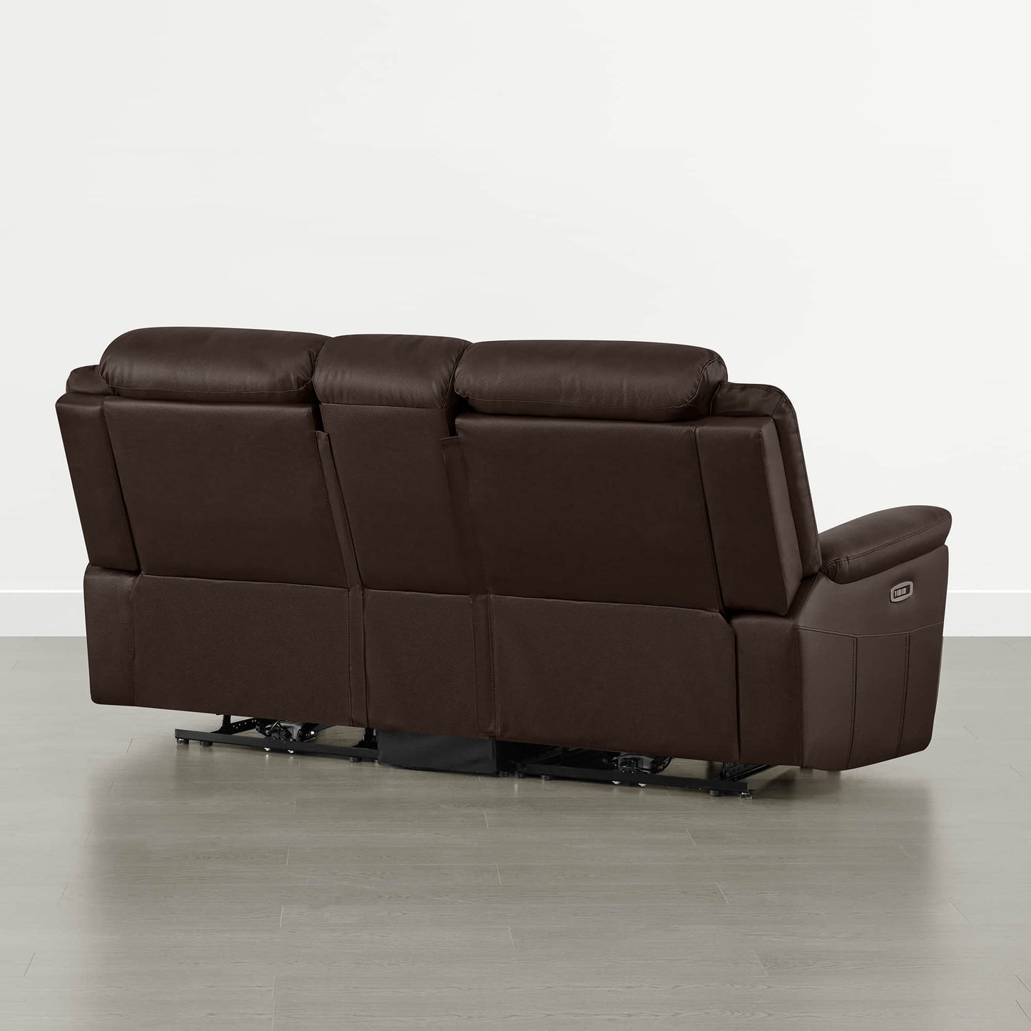 Power Reclining Sofa in Genuine Leather with Drop-Down Table