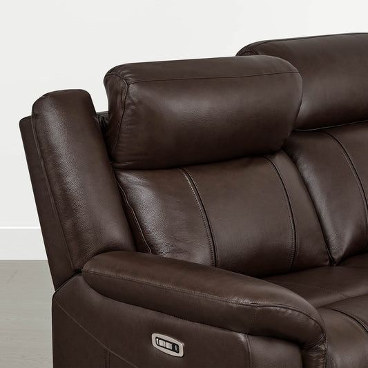 Power Reclining Sofa in Genuine Leather with Drop-Down Table