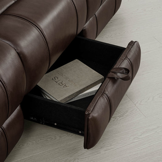 Power Reclining Sofa in Genuine Leather with Drop-Down Table