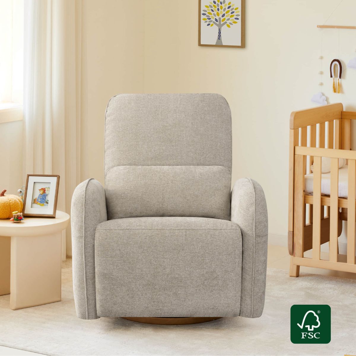 Power Swivel Glider Recliner in Soft Gray Fabric