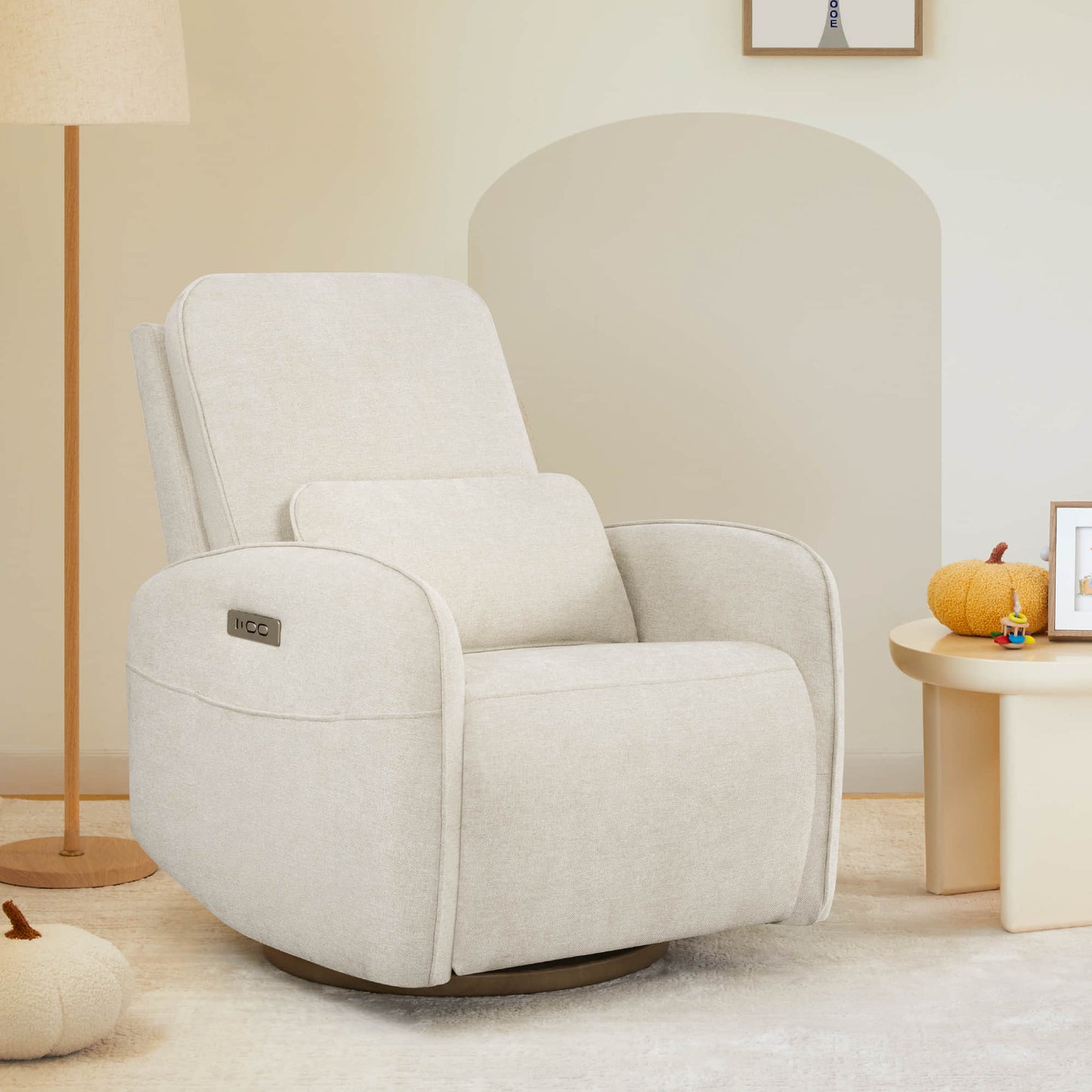 Power Swivel Glider Recliner in Soft Gray Fabric