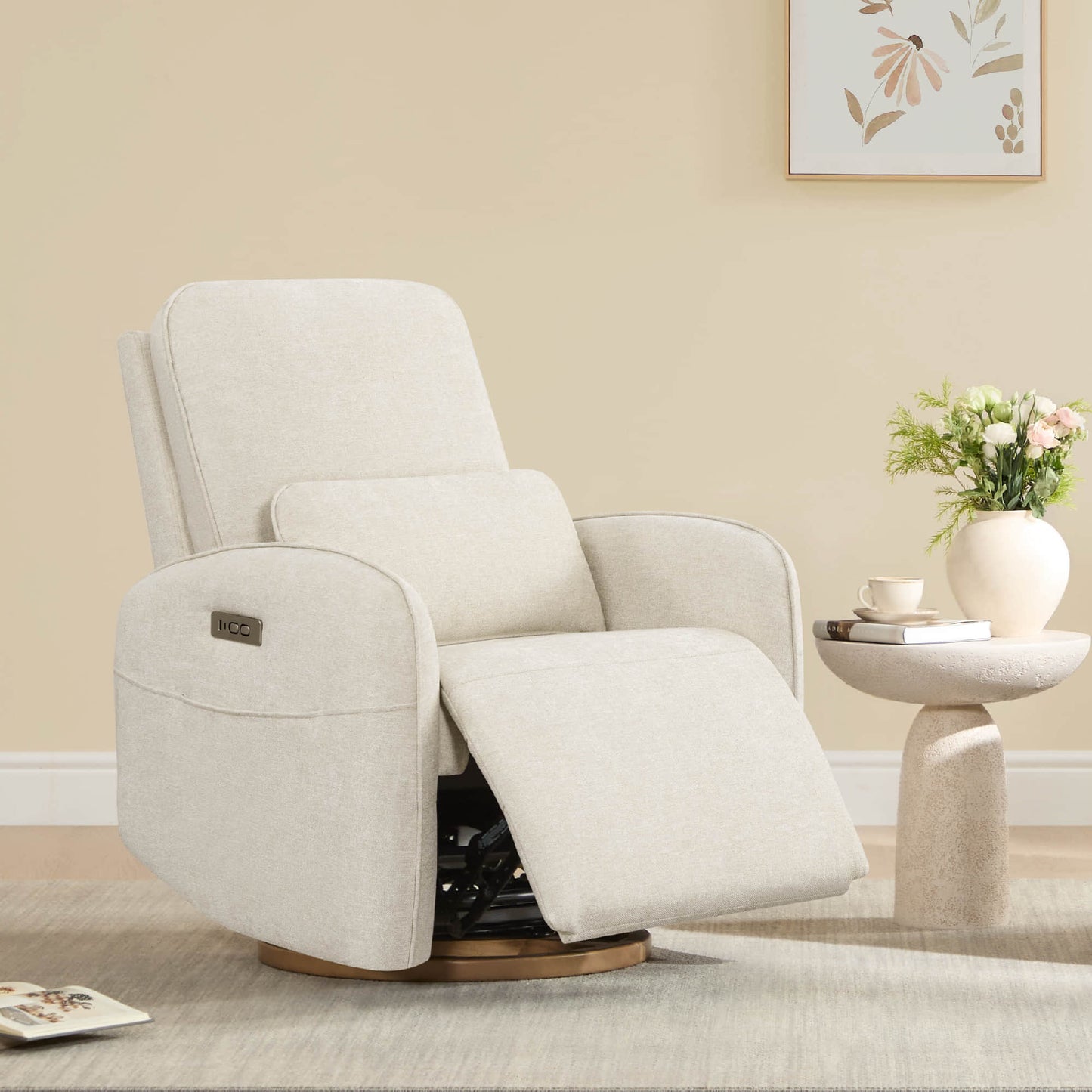 Power Swivel Glider Recliner in Soft Gray Fabric