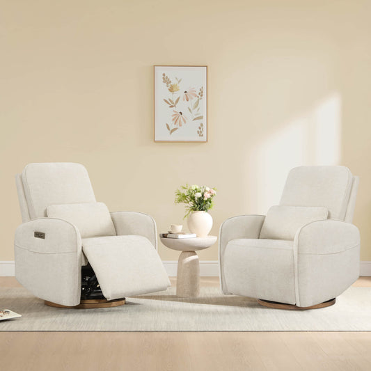 Power Swivel Glider Recliner in Soft Gray Fabric