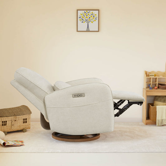 Power Swivel Glider Recliner in Soft Gray Fabric