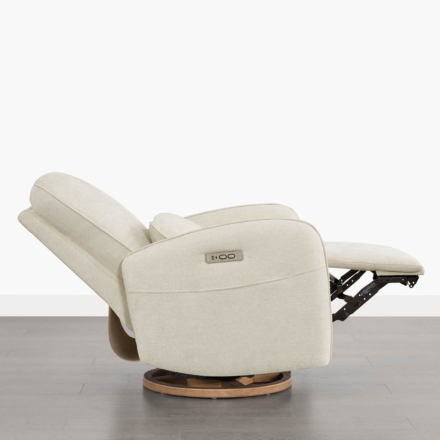 Power Swivel Glider Recliner in Soft Gray Fabric