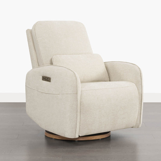 Power Swivel Glider Recliner in Soft Gray Fabric