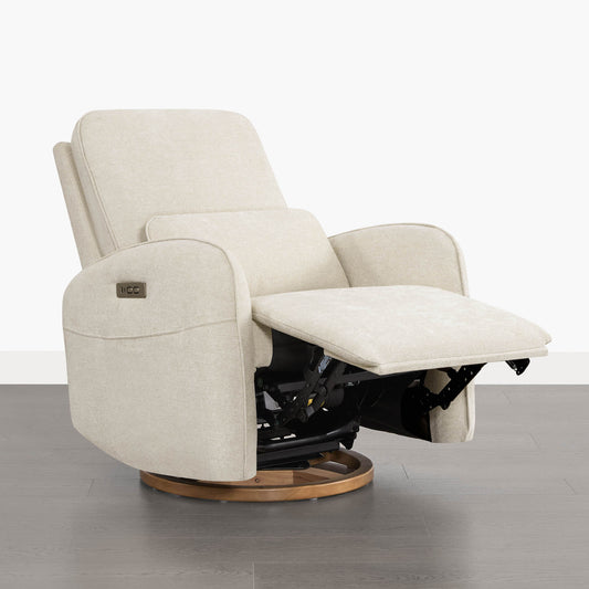 Power Swivel Glider Recliner in Soft Gray Fabric