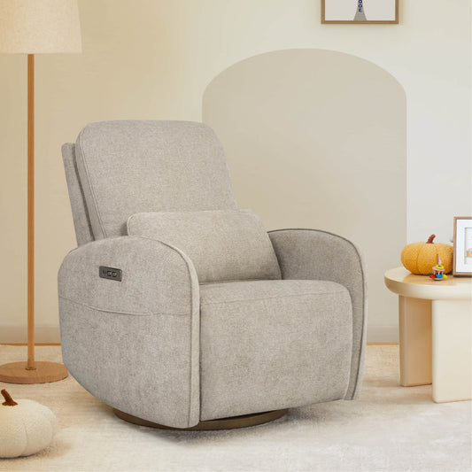 Power Swivel Glider Recliner in Soft Gray Fabric