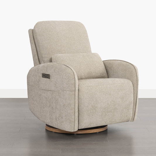 Power Swivel Glider Recliner in Soft Gray Fabric