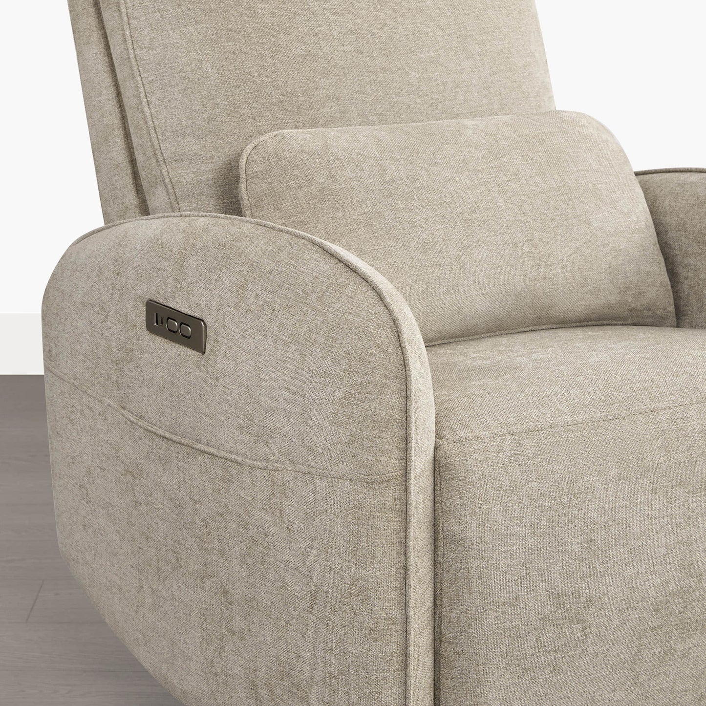Power Swivel Glider Recliner in Soft Gray Fabric