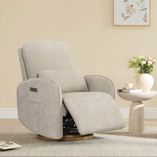 Power Swivel Glider Recliner in Soft Gray Fabric