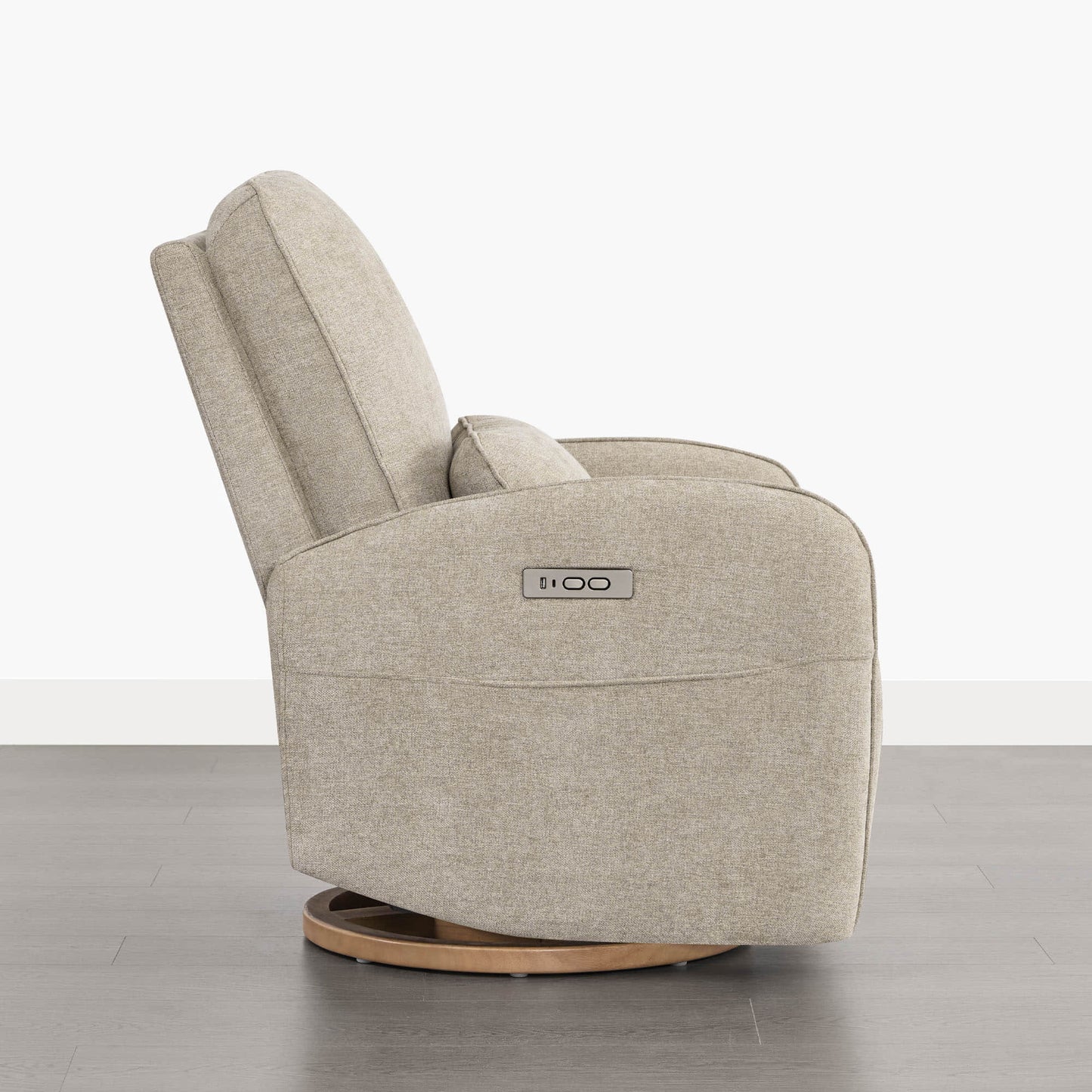 Power Swivel Glider Recliner in Soft Gray Fabric