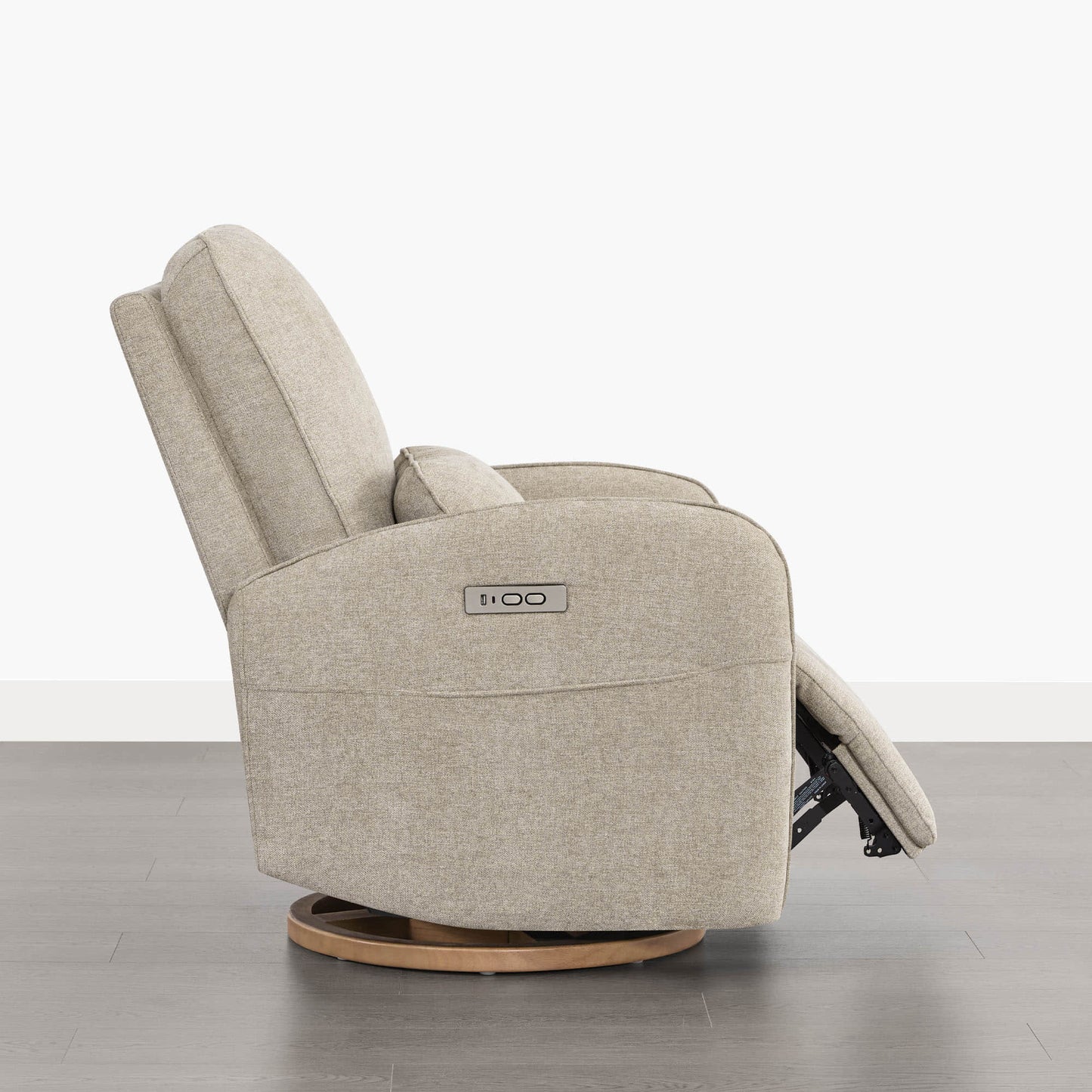 Power Swivel Glider Recliner in Soft Gray Fabric