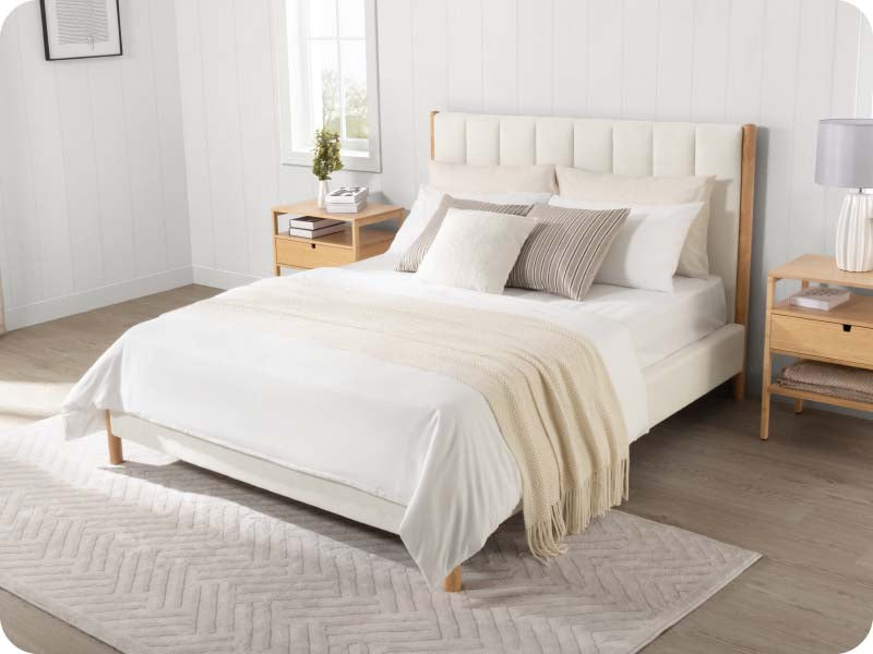 Queen-Size Bed with Vault Ottoman in Serene Fabric