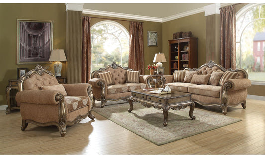 Tufted Fabric Sofa in Brown with Elegant Curved Arms