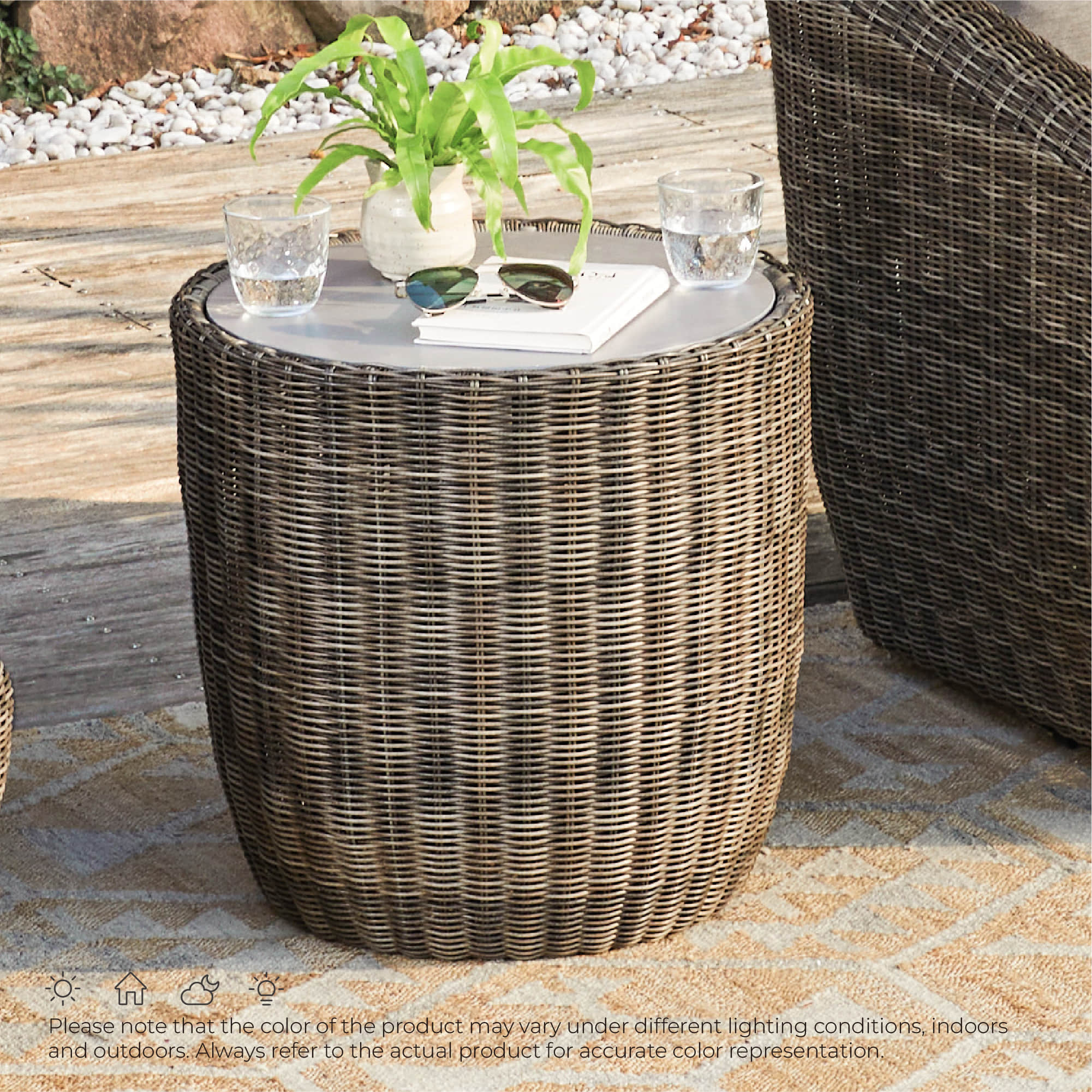 Rattan Outdoor Side Table with Curved Legs