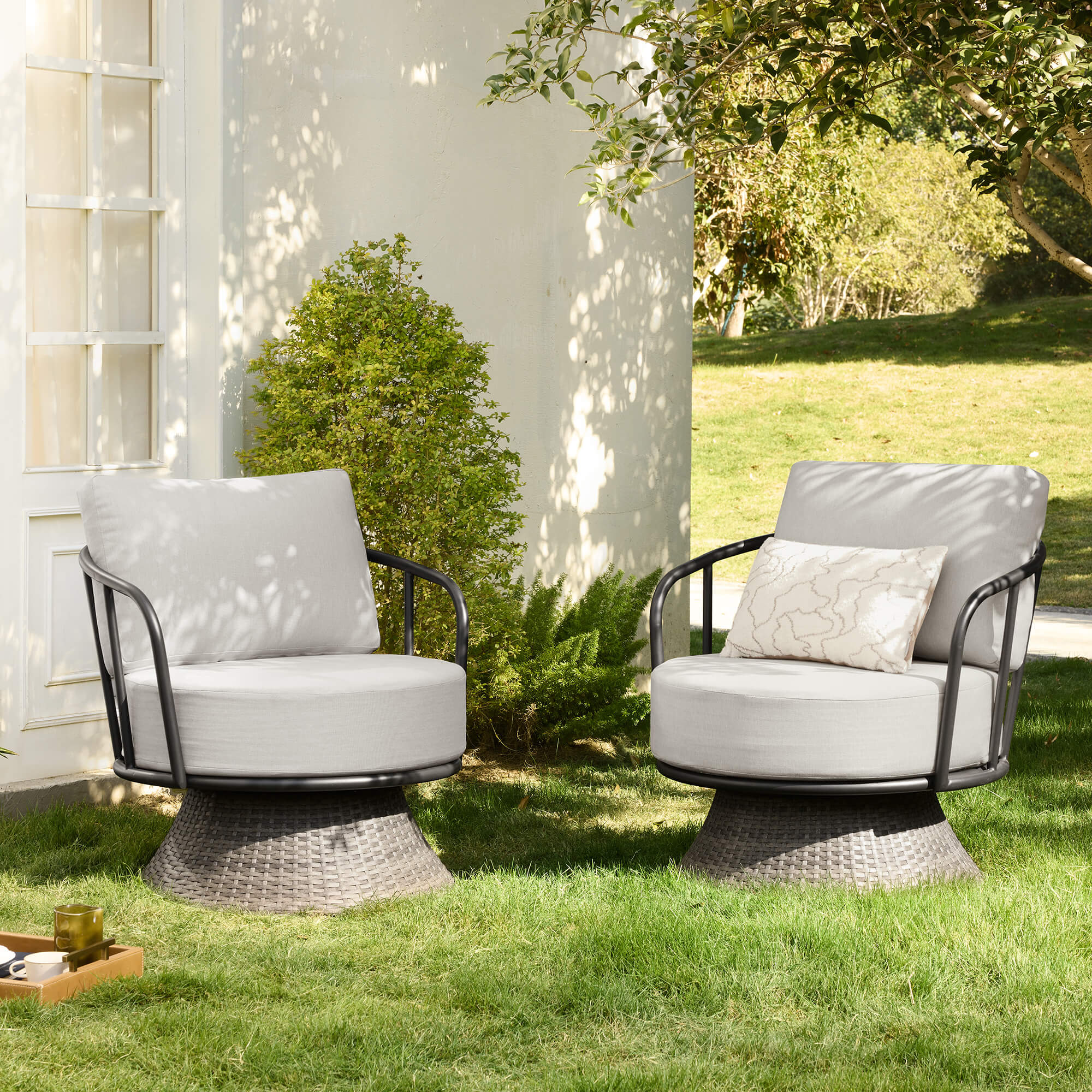 Rattan Woven Outdoor Swivel Chair Set of 2