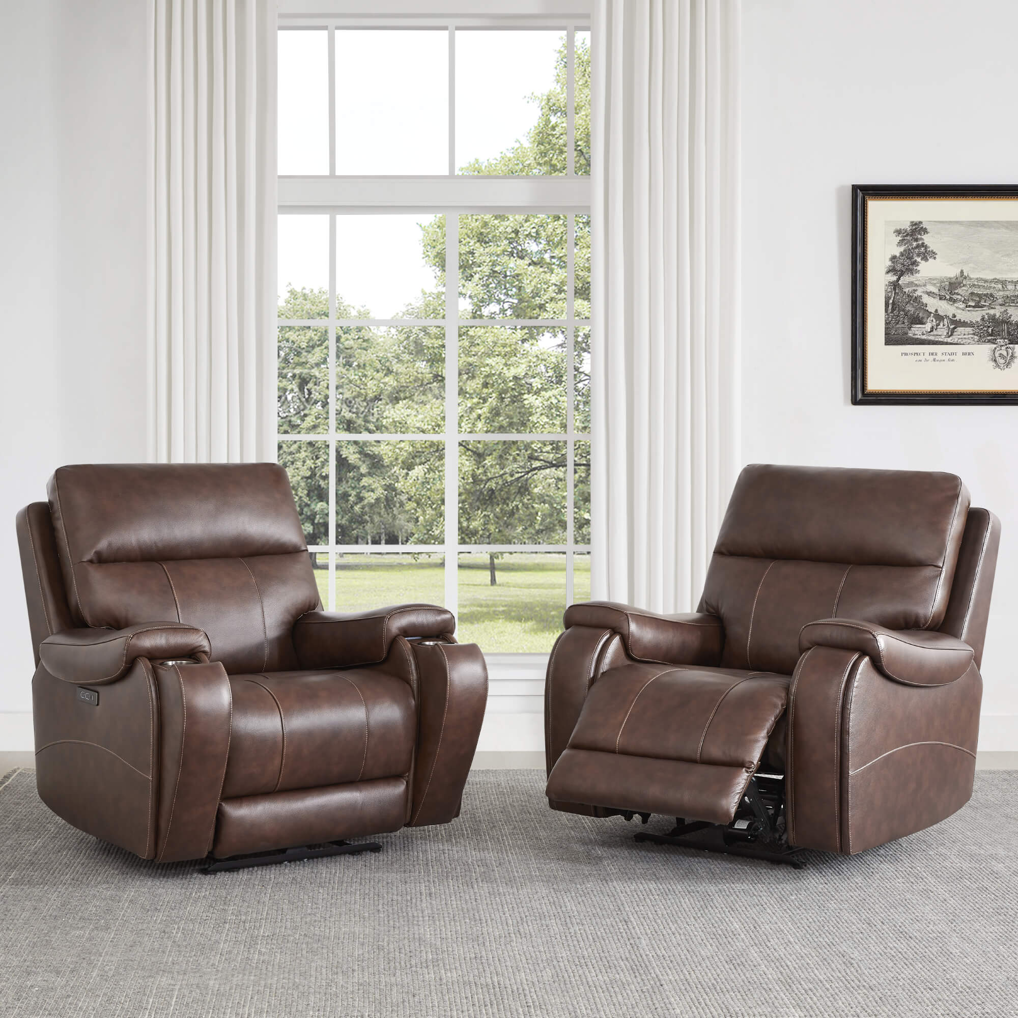 Recliner in Genuine Leather with Power Headrest