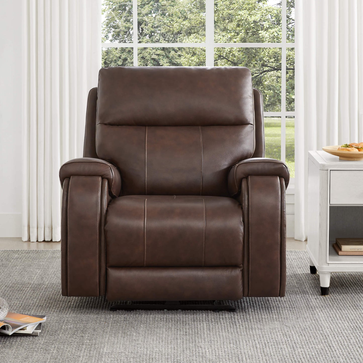 Recliner in Genuine Leather with Power Headrest