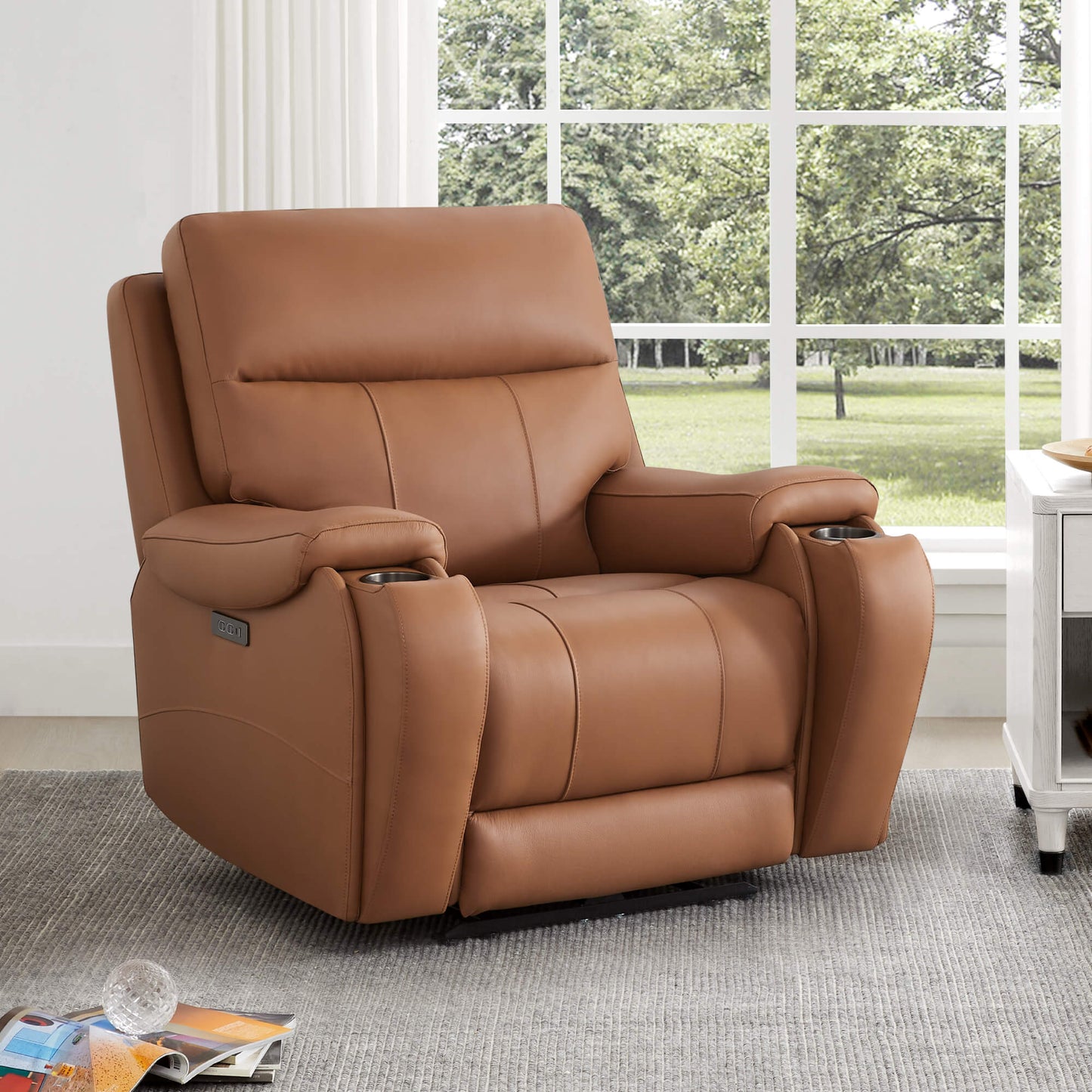 Recliner in Genuine Leather with Power Headrest