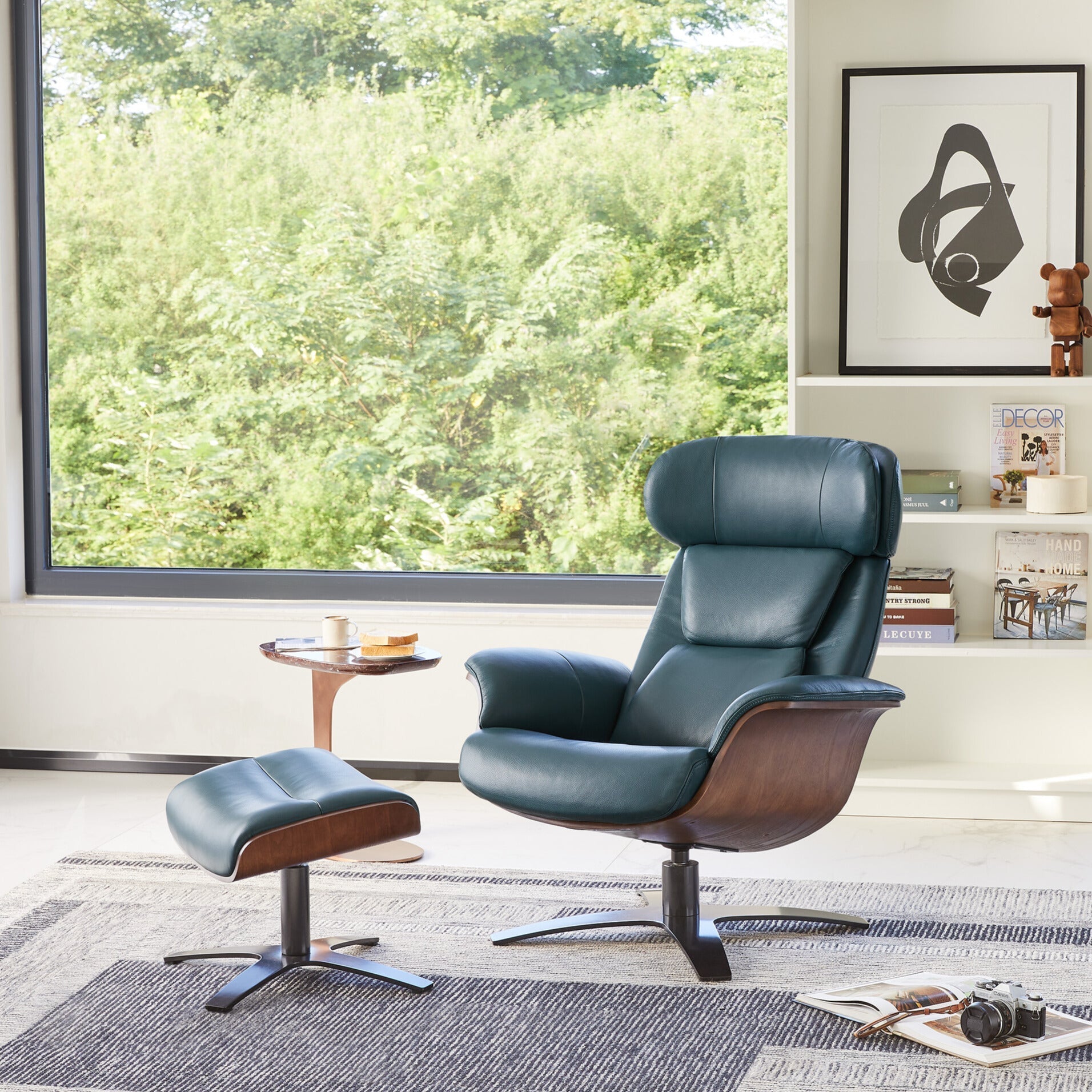 Recliner Lounge Chair with Genuine Leather and Ottoman