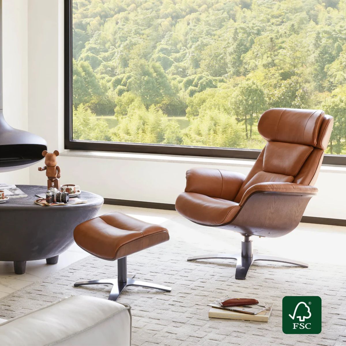 Recliner Lounge Chair with Genuine Leather and Ottoman