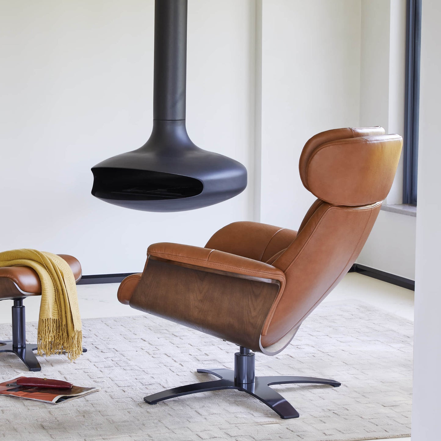 Recliner Lounge Chair with Genuine Leather and Ottoman