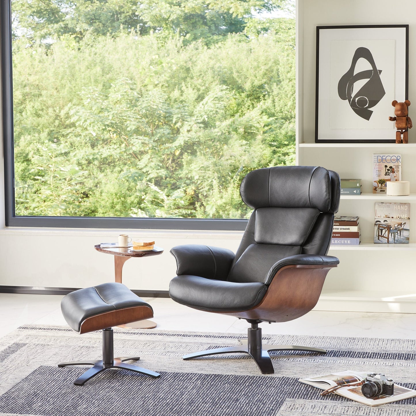 Recliner Lounge Chair with Genuine Leather and Ottoman