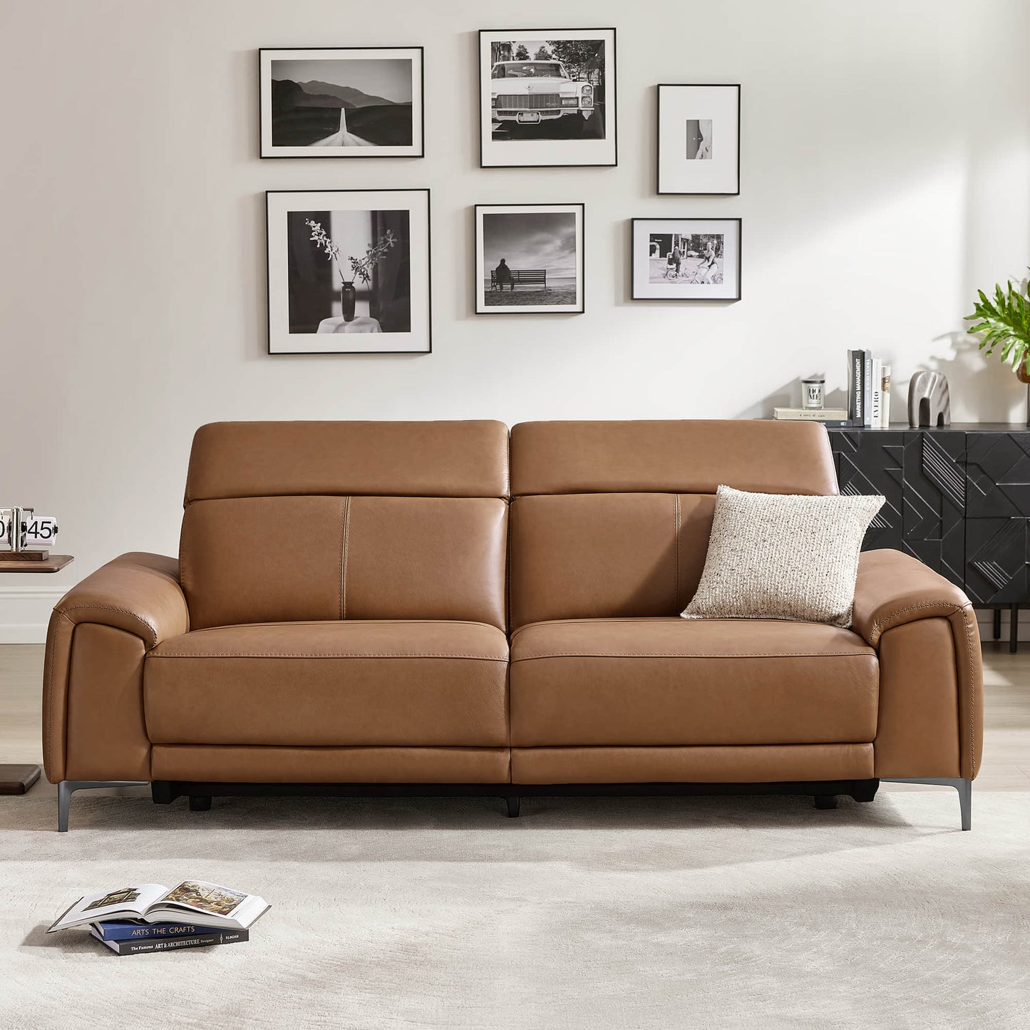 Reclining Sofa in Genuine Leather with Power Headrest