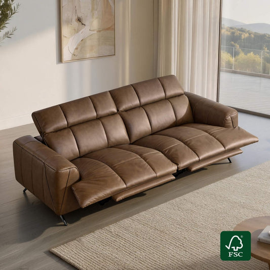 Reclining Sofa in Genuine Leather with Streamlined Design