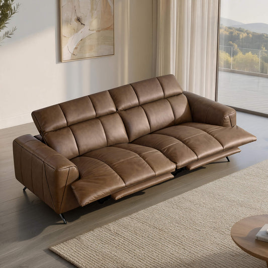 Reclining Sofa in Genuine Leather with Streamlined Design