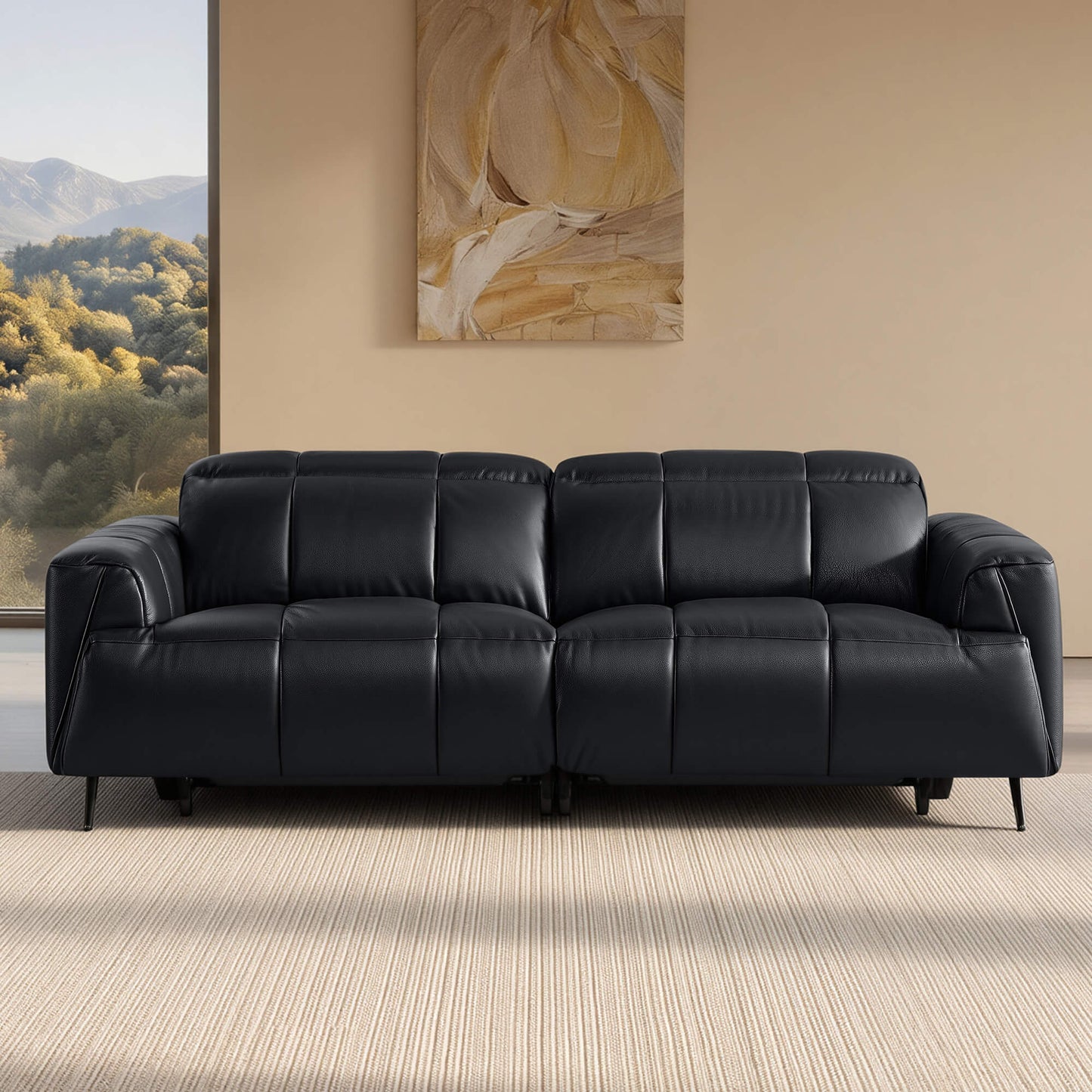 Reclining Sofa in Genuine Leather with Streamlined Design