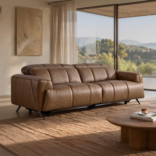 Reclining Sofa in Genuine Leather with Streamlined Design