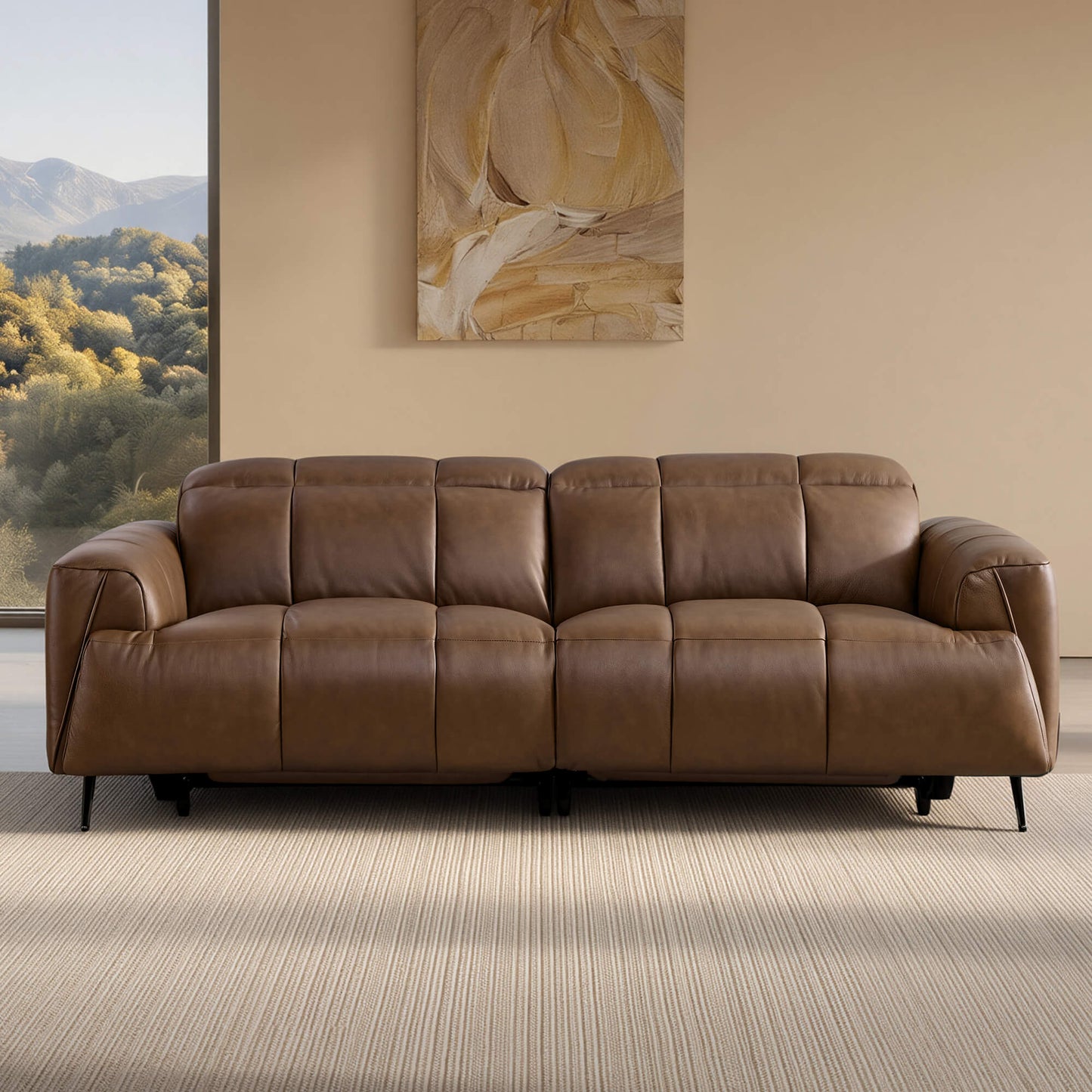 Reclining Sofa in Genuine Leather with Streamlined Design