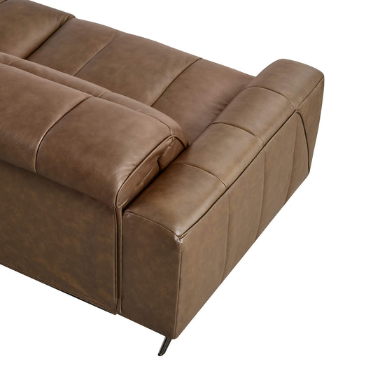 Reclining Sofa in Genuine Leather with Streamlined Design