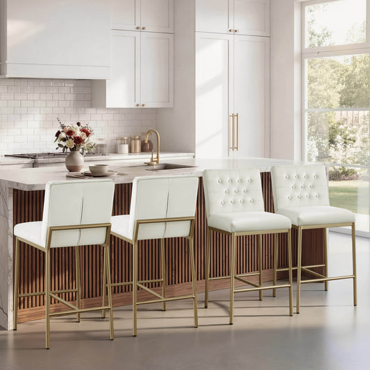 Retro Tufted Counter Stool with Metal Base - Set of 2