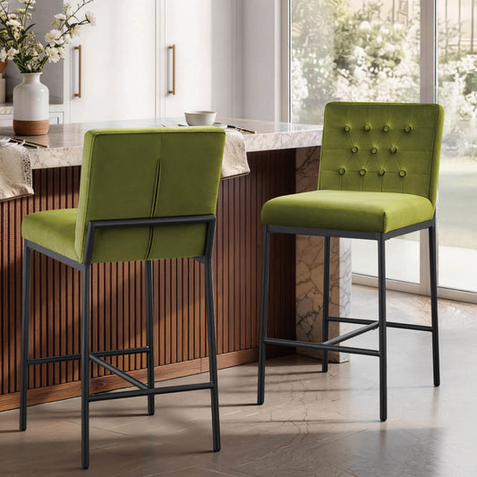Retro Tufted Counter Stool with Metal Base - Set of 2